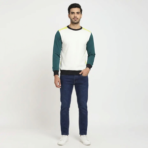 Sweat-shirt pour homme en coton mélangé, coupe ajustée, col rond, manches longues, basiques pour l'automne, options d'impression numérique de logo personnalisé, teinture unie - Product Image 1