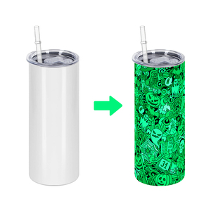 Vaso Térmico Delgado Luminoso Verde de 20oz, Brilla en la Oscuridad, de Doble Pared, de Acero Inoxidable, Aislado, para Sublimación - Product Image 1