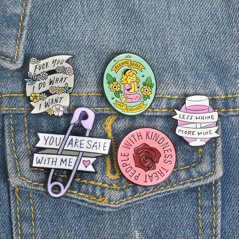 Quote Pins Collection Feminist Girl Power Kindness Wine Lover Inspirational Lovely Pin Badges Brooches