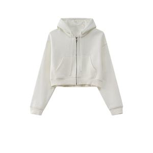 TKAN413D Crop Tops personnalisés avec logo, impression sérigraphique, manches longues, couleur unie, 100% coton, poche et fermeture éclair, sweat-shirt - Product Image 2