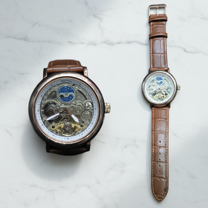 Montre de luxe pour homme en argent 925, mouvement à quartz, cadran squelette, phase de lune, fenêtre en verre transparent, bracelet argenté, résistance à l'eau 3 ATM - Product Image 1