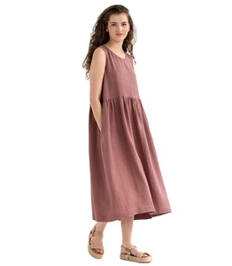 2025 Summer Casual High Quality Sleeveless 100% <strong>Linen</strong> Long <strong>Maxi</strong> <strong>Dress</strong> With Side Pockets - Product Image 1