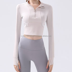 Half Zip Sports Yoga Jacket Autumn Winter Tight Long Sleeve Short Style Running Jacket Slim Fit Slimming Fitness Wear - Product Image 4