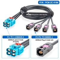 Câble Ethernet automobile 4-en-1 GEMnet Z-Code vers 4x A-Code TE 1-2386629-4 à 2368003-1 pour systèmes de caméra, radar, LiDAR et ADAS