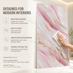 Pannello Decorativo in PVC MORLENX Rosa Bianco Oro Rosa Onice UV Effetto Marmo Lucido per Decorazioni d'Interni di Lusso - Product Image 5
