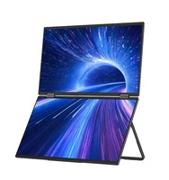 Moniteur portable à double écran de 18,5 pouces, design pliable, rotation à 315 degrés, panneau IPS 100% SRGB, Full HD 1920x1080, haut-parleur intégré