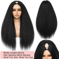 Perruque en V Cheveux Humains Raides Crépus Naturels Sans Colle Sans Clips Ni Peignes Facile à Porter pour Débutantes Prête à l'emploi pour Femmes Noires