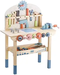 Tool Bench for Kids Toy Play Pretend Toys Tool Bench Workshop Workbench with Tools Set Wooden Construction Bench Toy