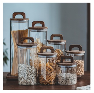 Recipiente de Almacenamiento de Gran Capacidad con Tapa de Madera Sólida para Granos y Café, con Sellado de Vidrio, Varios Tamaños para Fiestas - Product Image 1