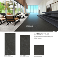 Dalles de carrelage en porcelaine aspect travertin rustique 750x1500, finition mate, grand format pour hôtel, restaurant, hall et couloir