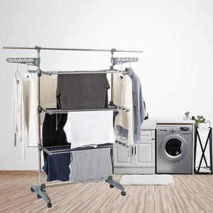Séchoir à linge pliable à 3 niveaux en acier inoxydable, mobile et multifonctionnel, pour manteaux, linge et vêtements domestiques - Product Image 6