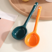 Cuillère à soupe et à riz en céramique de style japonais, minimaliste, mignonne, petite, à long manche, polie à l'eau, très esthétique, tendance sur internet