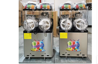 Machine à slush et smoothies industrielle et commerciale en acier inoxydable 304 argenté, 2 bacs, avec couvercle lumineux LED pour restaurant