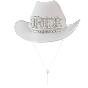 Personalizado al por mayor en Stock poliéster fieltro rayas vaquera sombrero de vaquero cuatro estaciones boda blanco novia fiesta sombrero - Product Image 4