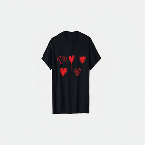 T-shirt con palloncini a forma di cuore per San Valentino, nera, regalo romantico e carino, stampa digitale - Product Image 1