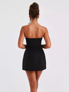 Femmes couleur unie décontracté sans manches dos nu sans bretelles coupe ajustée robe courte robe de soirée - Product Image 2