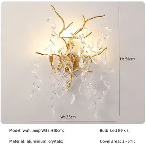 YW luxe métal cristal Cascade Banquet Hall Art déco intérieur suspension lampe en aluminium pendentif lumière feuille branche Design décoratif - Product Image 5