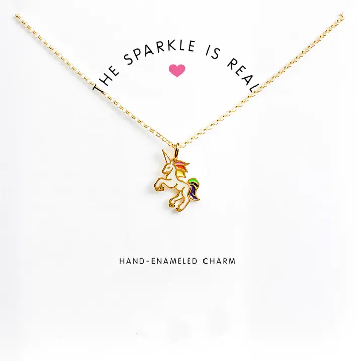 Fashion Jewelry Korean Friendship Unicorn Clavicle Necklace Gold Lucky Rings Necklace with Meaning Card Gift
