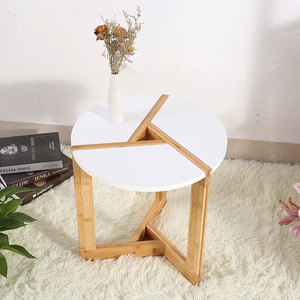 Bamboo Coffee <b>Table</b> With <b>White</b> Top And Wooden Frame For Living Room Or Office Eco Friendly Design - Product Image 3