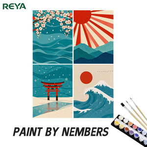 Kit de <span class=keywords><strong>Peinture</strong></span> par Numéros sur Toile, Art Mural, Lot de 4 Mini Peintures Japonaises Fuji Wave Torii, Vente en Gros Directe, Dropshipping - Product Image 1