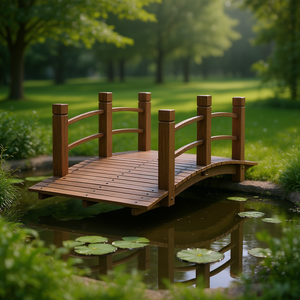 Pont de jardin en bois, passerelle arquée, finition naturelle, style traditionnel, utilisation extérieure, installation autoportante - Product Image 2