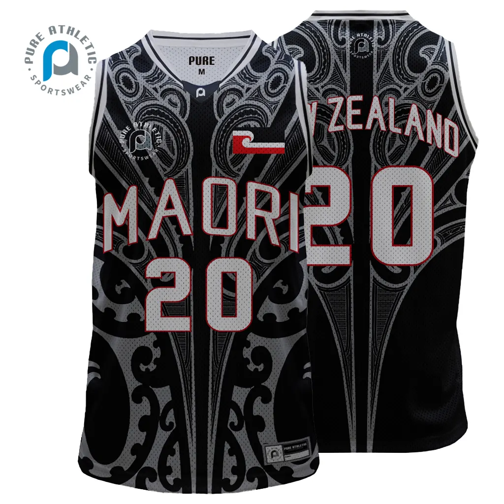 Reine Quick Dry Nach maß sublimiert herren Blau rot Maori tattoo basketball team jersey tragen großhandel