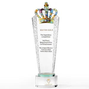 JY Customized coloured glaze crystal trophy creative decoration crafts glass trophy