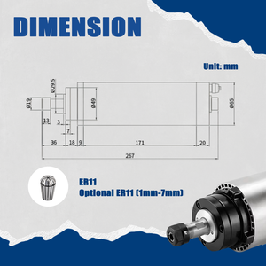 Zhong Hua Jiang 1.5KW ER11 65mm 110V/220V Kit de Motor de Husillo CNC Refrigerado por Agua con Rodamiento de Alta Calidad para Máquina de Grabado y Perforación Nuevo - Product Image 2