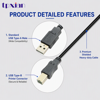 Câble d'imprimante USB 2.0 Type A mâle vers Type B mâle 1,8 m en cuivre pur avec gaine PVC pour scanner