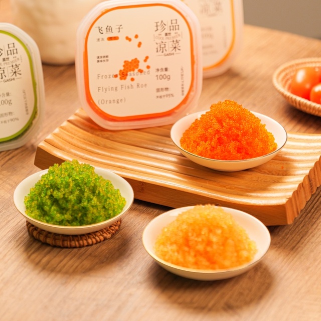 Multi-flavored 2mm Large Grain Peruvian Tobiko Popping Sushi Bake Station Halal Certified Wholesale Bulk Flying Fish Roe