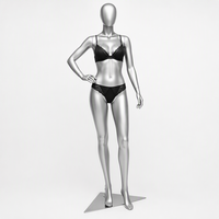 Mannequin féminin professionnel en plastique PP durable, couleur argent métallisé, corps entier avec support de tête, pour présentation de vêtements pour adultes