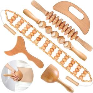 Rouleau de massage lymphatique en bois 6-en-1 multi-usages pour visage/cou/tête/pieds/jambes/corps, gravure Gua Sha, décoration écologique - Product Image 1
