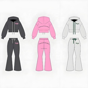 Sweat à capuche zippé et pantalon évasé court à cordon long personnalisés femmes haute qualité Y2k Streetwear deux pièces survêtements ensemble assorti - Product Image 1