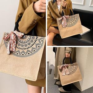 Women'<strong>s</strong> Fashionable Eco-friendly <strong>Jute</strong> <strong>Tote</strong> <strong>Bag</strong> Zipper Closure Custom Logo Long Fabric Handle Reusable Travel Gift Shopping - Product Image 3