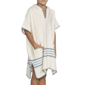 Turkish Cotton Kids Beach Towel Poncho Bathrobe High Quality Teen Poncho Hooded Kids Bathrobe Beach Spa Robe for Kids