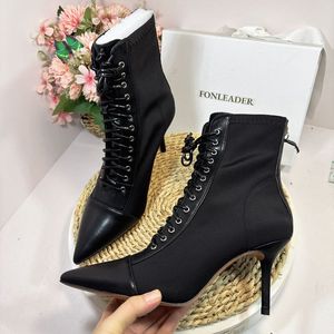 รองเท้าบูทผู้หญิงรุ่นใหม่ รองเท้าบูทส้นเข็มแบบมีสายรัดสูง 8 ซม. สำหรับผู้หญิง ฤดูหนาว - Product Image 6