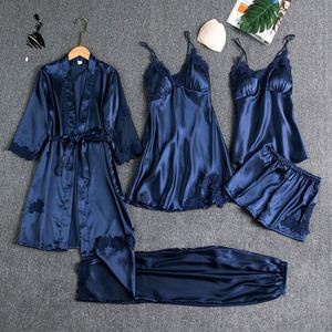 Conjunto de Pijamas Personalizados de Alta Qualidade com 5 Peças para Mulheres, Conjunto de Roupas de Dormir em Seda Satinada - Product Image 5