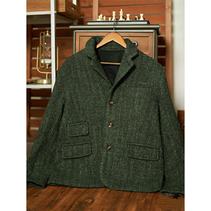 Veste sur mesure classique en flanelle mélangée tweed à chevrons motif renard, vert, vente en gros OEM - Product Image 2