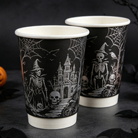Tasse à café double paroi Halloween personnalisée, imprimée pomme caramel, en kraft, isolée, jetable, pour cidre chaud 12oz, fournisseur en gros