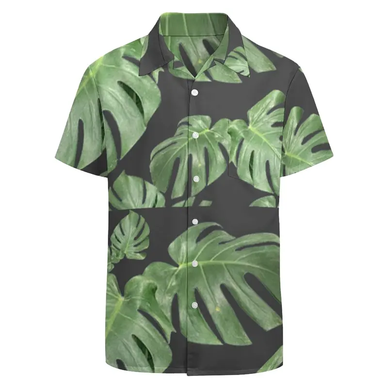 Camisa floral casual tropical de verão, praia de algodão, folhas estampadas, ajuste regular, camisa havaiana de aloha para homens