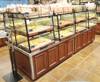 Toko Roti profesional kualitas baik rak kaca Display roti kabinet ritel