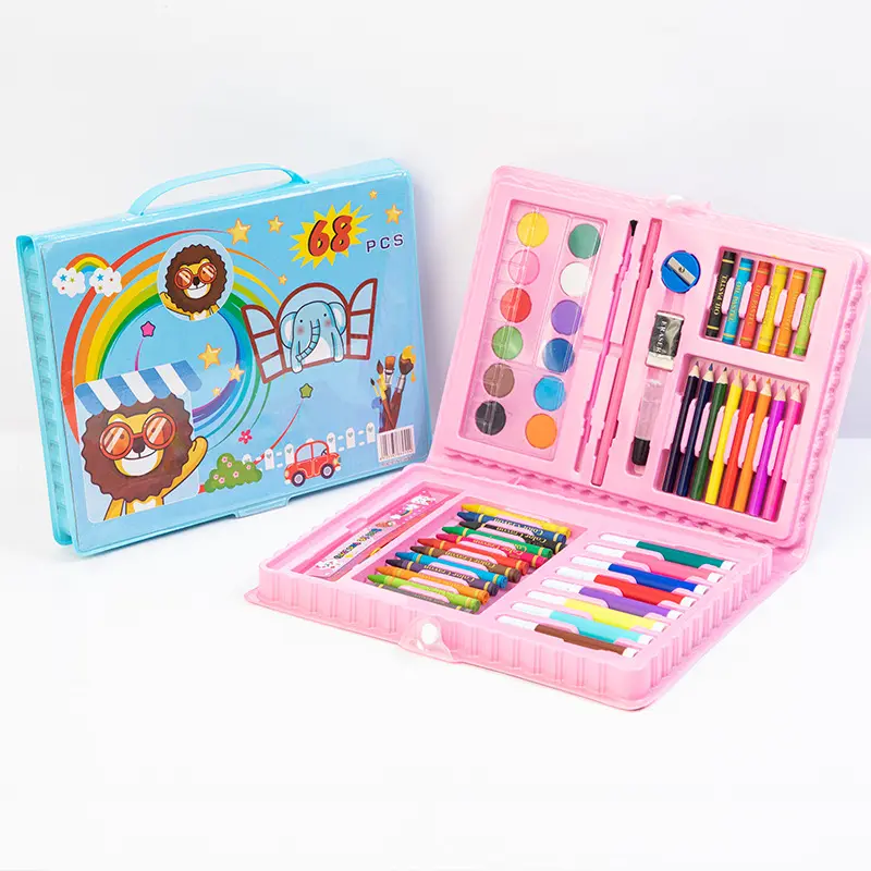 Customized high quality children art drawing set kit plastic boxes art stationery set watercolor pen stationery