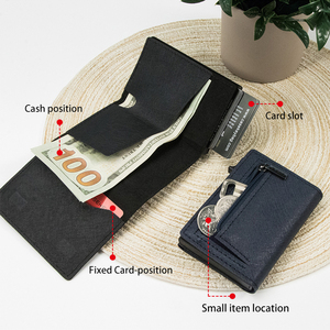 กระเป๋าสตางค์ผู้หญิงแบบสามพับหนังแท้สีชมพู Saffiano พร้อมช่องใส่บัตร RFID ช่องใส่เหรียญ และตัวล็อคแม่เหล็ก - Product Image 4