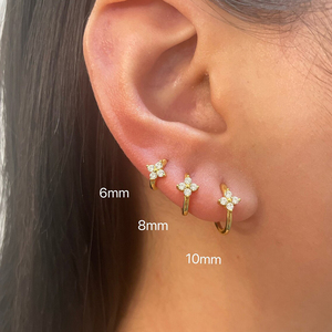CANNER Simple S925 Argent Sterling Triple Zircon Fleur de Cristal Pétale Multi-tailles 6mm/8mm/10mm/Ensemble de Boucles d'Oreilles à Percer - Product Image 5