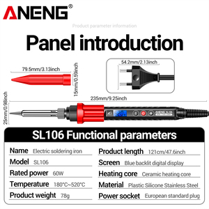 Kit de soldador ANENG <span class=keywords><strong>SL106</strong></span> 60W, soldador eléctrico profesional ANENG con temperatura ajustable, herramientas de reparación y soldadura EU/220V US/110V - Product Image 5