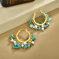 Boucles d'oreilles pendantes tendance en argent plaqué or 18 carats, turquoise, cuivre, pierres précieuses brutes naturelles irrégulières, bijoux de fiançailles pour femmes, style bohème