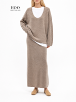 Ensemble chic pour femme, style vintage, pull à col en U texturé à franges, jupe ample, style décontracté, 2 pièces