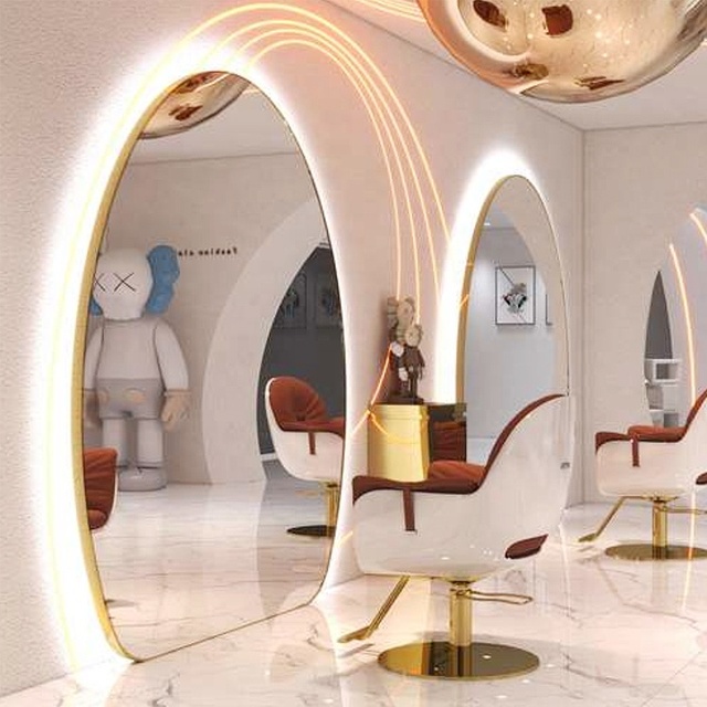 Modern Portable Salon Barber Shop Mirror with LED Light Luminous Wall-Mounted Smart Mirror for Mall Use