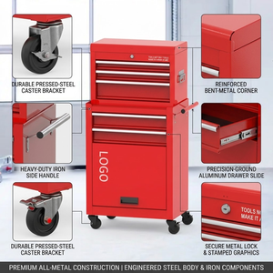 Armoire à Outils Mobile en Acier Verrouillable avec Tiroirs <span class=keywords><strong>et</strong></span> Porte de Rangement Inférieure, Servante d'Atelier Roulante pour Garage Professionnel OEM - Product Image 4