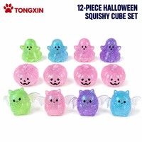 TONGXIN Kawaii 12 Pièces Halloween Squishy en Mousse PU à Remontée Lente, Pailleté, Motifs Fantôme, Chauve-souris, Citrouille, Jouet à Presser Esthétique Anti-stress, Vente en Gros